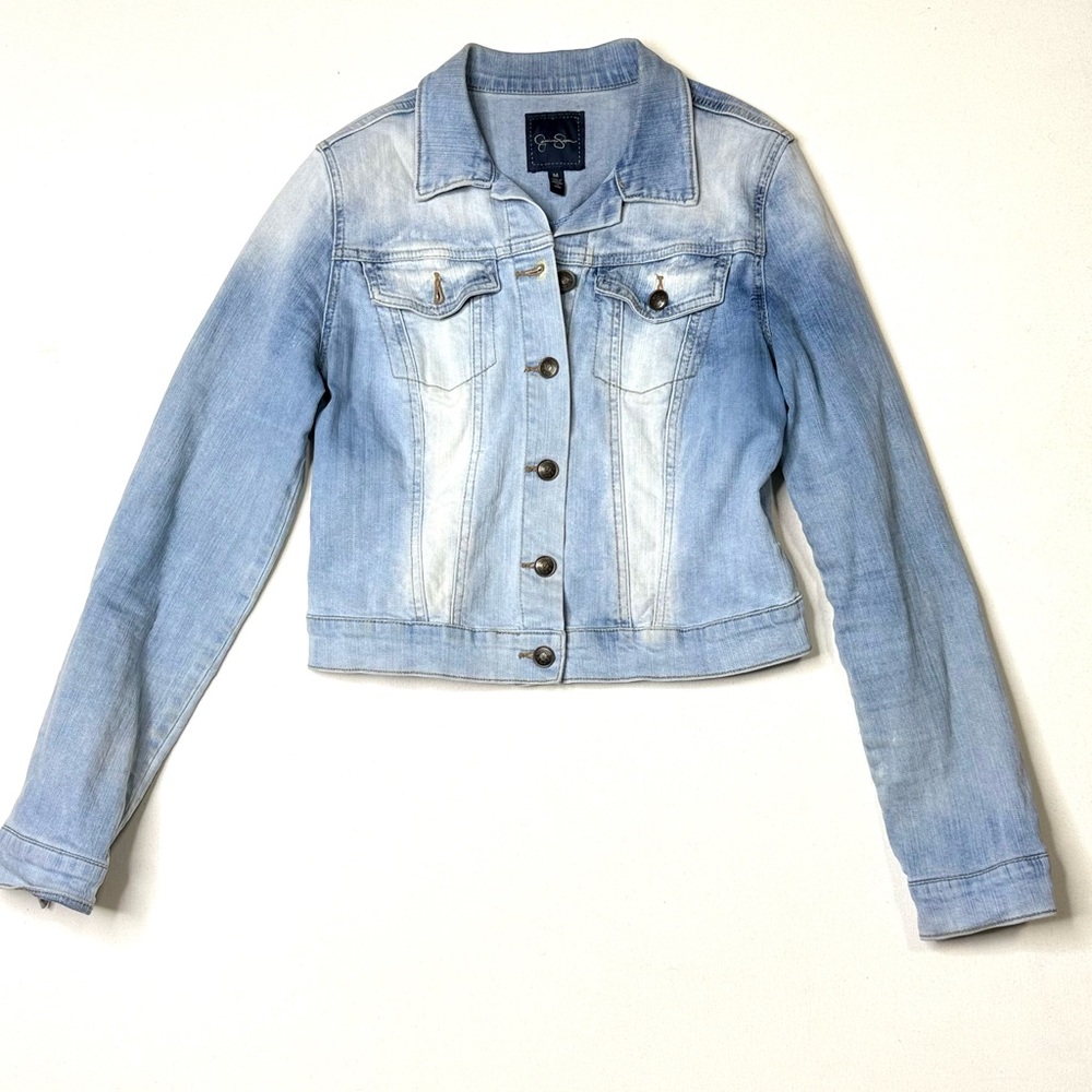 Jessica Simpson Light Wash Blue Denim Jacket Trucker Button Front Size Medium